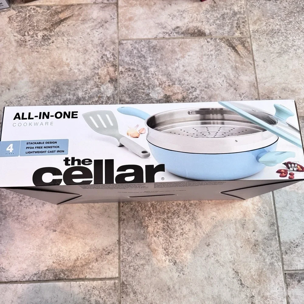 The Cellar All-In-One Lightweight Cast Iron Pan 4‎ Piece Steamer Lid Spatula